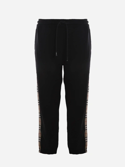 Shop Burberry Cotton Trousers With Vintage Check Inserts In Black