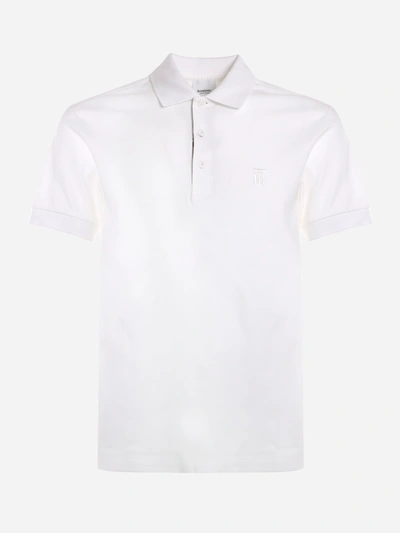 Shop Burberry Cotton Piqué Polo Shirt With Embroidered Monogram In White