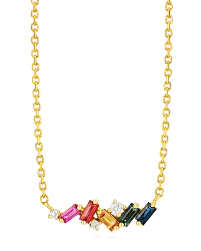 Shop Suzanne Kalan Rainbow Sapphire Baguette Mixed Mini Bar Necklace In Yellow/gold