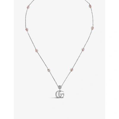 Shop Gucci Women's Silver Marmont Double G Sterling-silver And Mother-of-pearl Necklace
