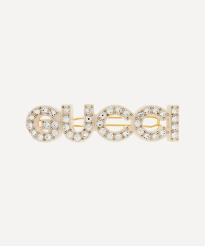 Shop Gucci Crystal  Resin Hair Clip In Gold