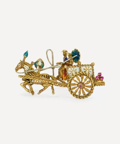 Shop Kojis 18ct Gold Enamel And Ruby Horse And Cart Brooch