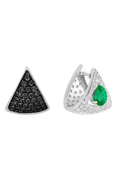 Shop Hueb Mirage Diamond & Emerald Hoop Earrings In White Gold