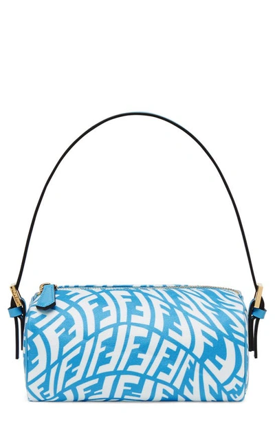 Shop Fendi X Sarah Coleman Mini Ff Vertigo Glazed Canvas Shoulder Bag In Cyber Blu Bianco Os
