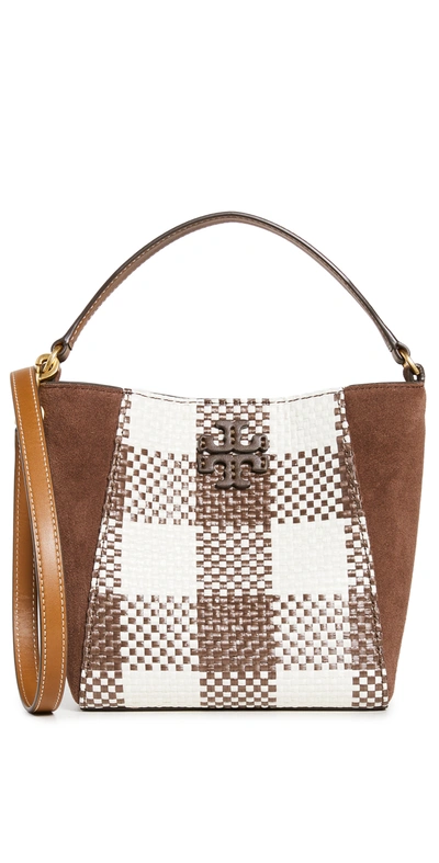 Tory Burch Mcgraw Woven Plaid Small Bucket Bag In Cold Brew | ModeSens