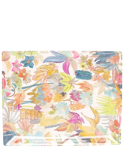 Shop Etro Home Foliage-print Ceramic Tray In Weiss