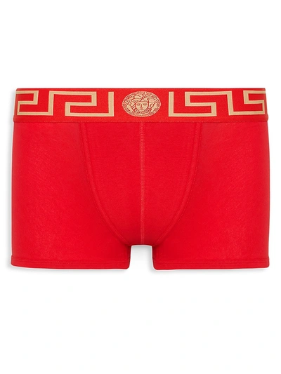 Shop Versace Men's Low-rise Logo Boxer Briefs In Red Gold