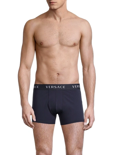 Shop Versace Logo Trunks In Grey