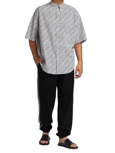 Shop Balenciaga Men's Oversized Short-sleeve Printed Shirt In Black White