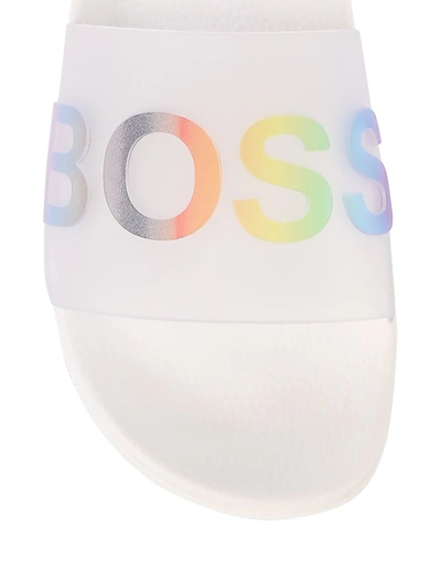 Shop Hugo Boss Iridescent Slides In White