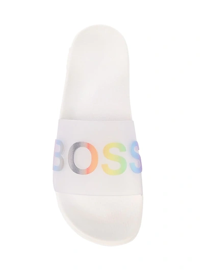 Shop Hugo Boss Iridescent Slides In White