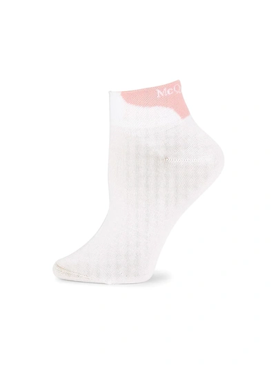 Shop Alexander Mcqueen Women's Logo Short Socks In White Pink