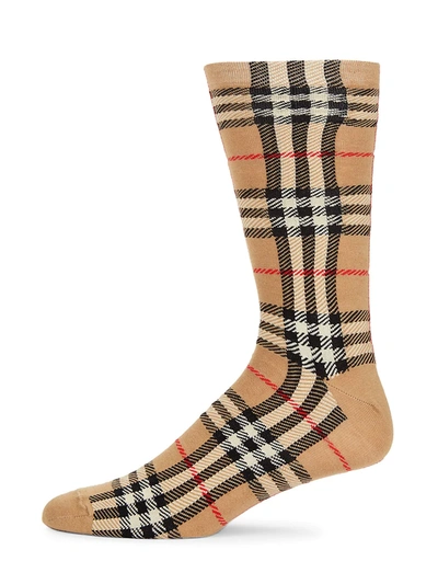 Shop Burberry Men's Check Socks In Archive Beige