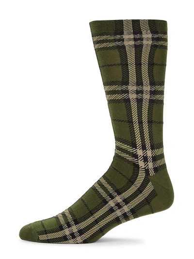 Shop Burberry Check Socks In Military Green