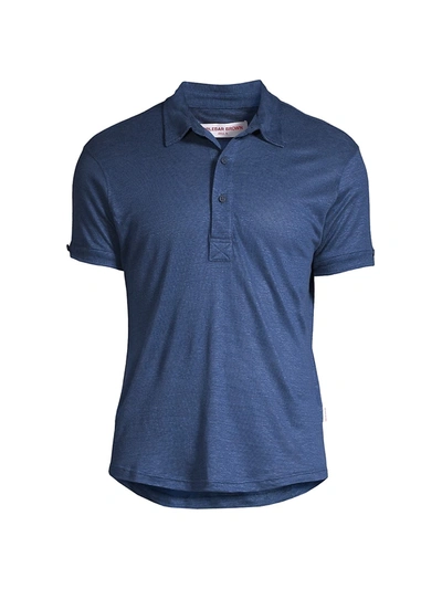 Shop Orlebar Brown Linen Polo Shirt In Blue Wash