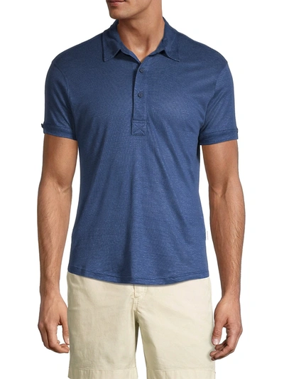 Shop Orlebar Brown Linen Polo Shirt In Blue Wash