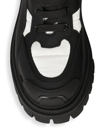 Shop Dolce & Gabbana Logo Trekking Leather Boots In Bianco Nero