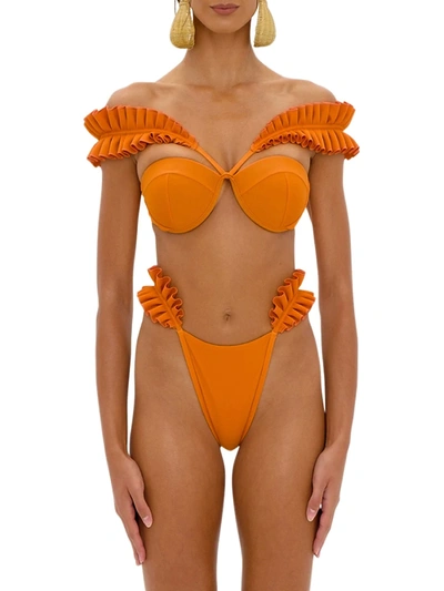 Shop Andrea Iyamah Mulan Ruffle Bikini Bottom In Burnt Orange