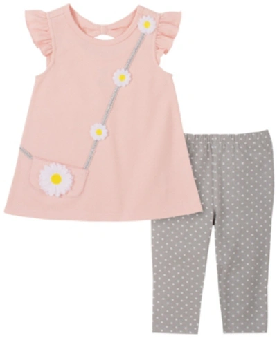 Shop Kids Headquarters Infant Girl 2 Piece Flutter Sleeve Tank And Dotted Capri Leggings Set In Pink