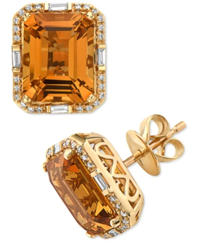 Effy Collection Effy Citrine (6-1/10 Ct. T.w.) & Diamond (1/4 Ct. T.w.) Stud Earrings In 14k Gold In Citrine