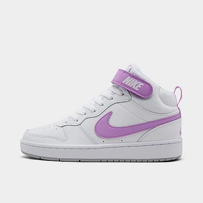 Shop Nike Girls' Big Kids' Court Borough Mid 2 Casual Shoes In White/fuchsia Glow/light Smoke Grey