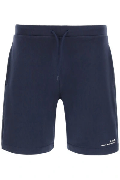 Shop Apc Logo Print Shorts In Blue