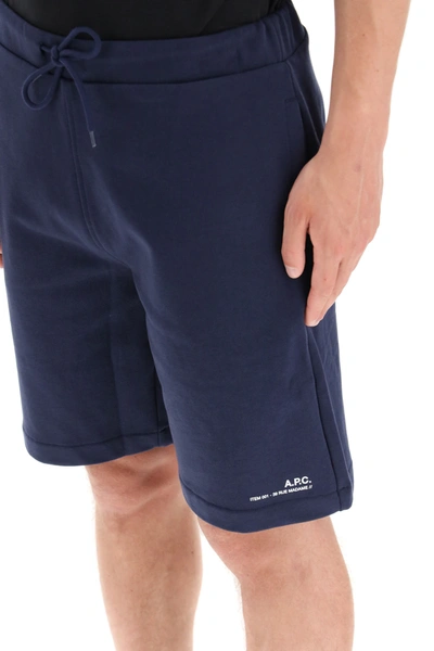 Shop Apc Logo Print Shorts In Blue
