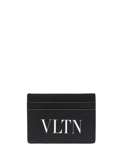 Shop Valentino Vltn-print Leather Cardholder In Schwarz