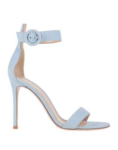 Shop Gianvito Rossi Woman Sandals Sky Blue Size 11.5 Leather
