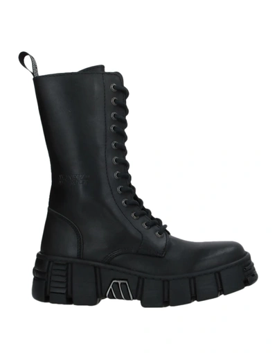 New Rock High Black Leather Amphibious In Black