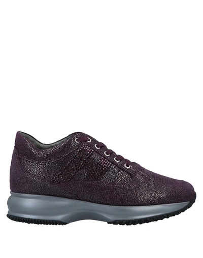 Shop Hogan Woman Sneakers Dark Purple Size 8 Soft Leather