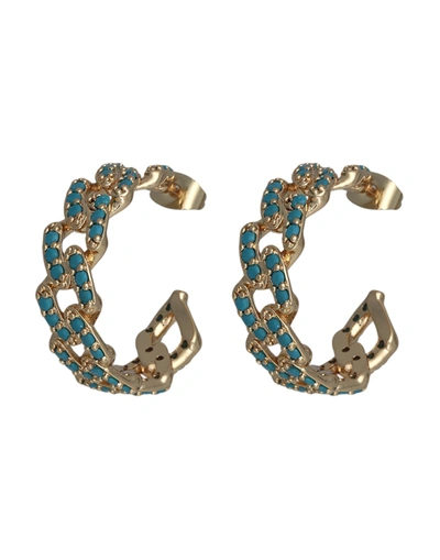 Shop Crystal Haze Mexican Chain Hoop Woman Earrings Pastel Blue Size - Brass, 18kt Gold-plated, Cubic Zir