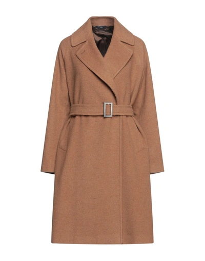 Shop Hevo Hevò Woman Coat Camel Size 8 Wool, Polyester, Polyamide