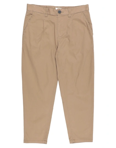 Shop Minimum Man Cropped Pants Camel Size 28 Cotton, Elastane In Beige