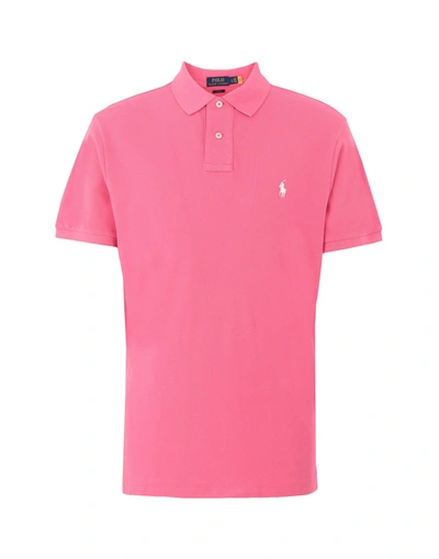 Shop Polo Ralph Lauren Slim Fit Mesh Polo Shirt Man Polo Shirt Fuchsia Size L Cotton In Pink