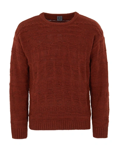 Shop 8 By Yoox Geometrical Jacquard Crew Neck Man Sweater Brown Size Xl Acrylic, Viscose, Wool, Alpaca Wo