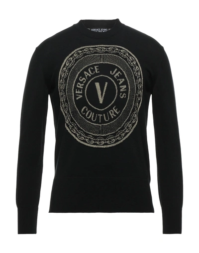 Shop Versace Jeans Couture Man Sweater Black Size L Cotton, Polyester, Metallic Fiber, Elastane