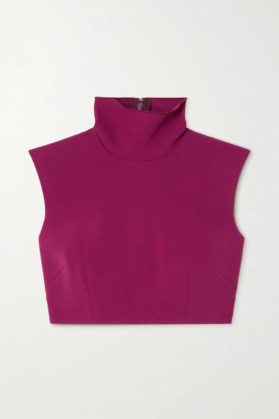 Shop Alex Perry Blake Cropped Crepe Turtleneck Top In Burgundy