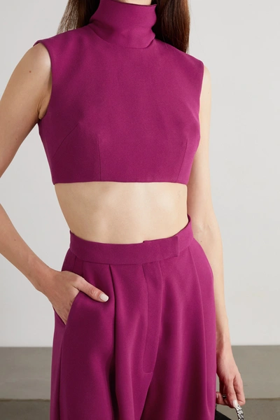 Shop Alex Perry Blake Cropped Crepe Turtleneck Top In Burgundy