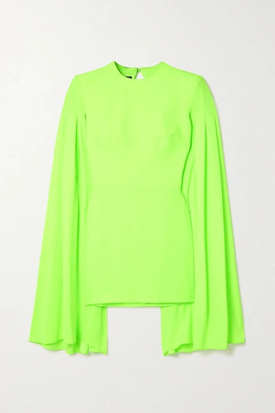 Shop Alex Perry Tatum Cape-effect Open-back Neon Satin-crepe Mini Dress In Green