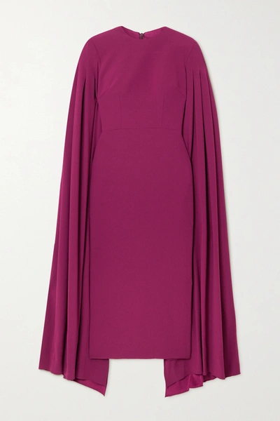 Shop Alex Perry Kennedy Cape-effect Satin-crepe Midi Dress In Burgundy