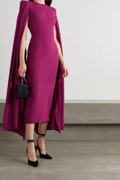 Shop Alex Perry Kennedy Cape-effect Satin-crepe Midi Dress In Burgundy