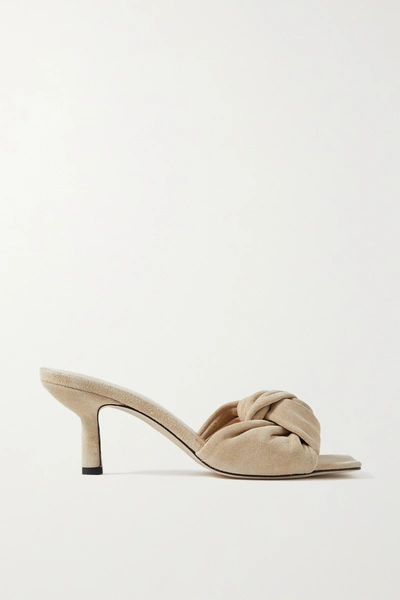 Shop By Far Lana Knotted Suede Mules In Neutrals