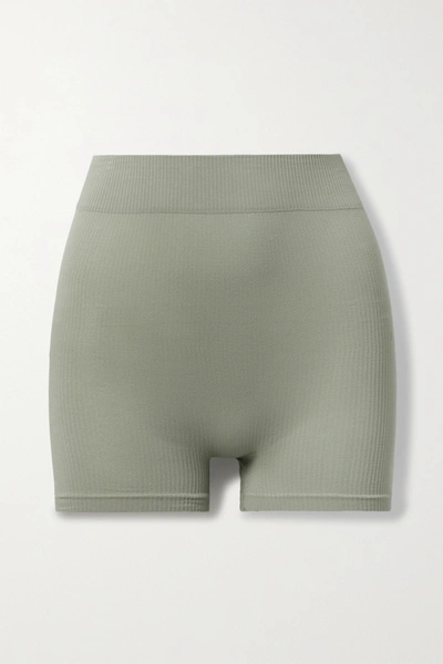 Shop Skims Stretch Rib Shorts In Green