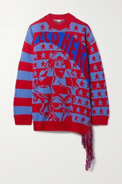 Shop Stella Mccartney Eco Hero Oversized Asymmetric Intarsia Wool Sweater In Red