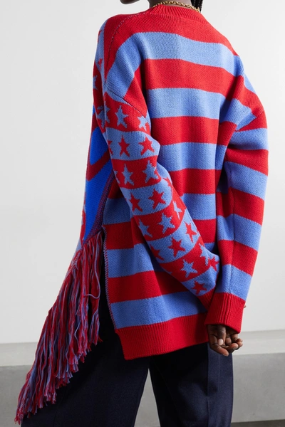 Shop Stella Mccartney Eco Hero Oversized Asymmetric Intarsia Wool Sweater In Red