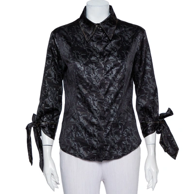 Pre-owned Just Cavalli Black Printed Satin Sleeve Tie Detail Shirt M