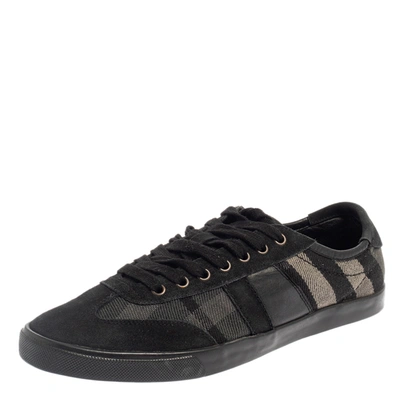 Pre-owned Burberry Black/grey Suede And Check Canvas Low Top Trainers Size 44