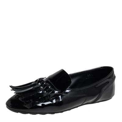 Pre-owned Tod's Black Patent Leather Fringe Loafers Size 35.5