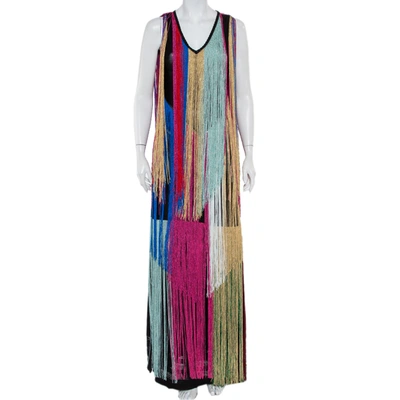 Pre-owned Roberto Cavalli Multicolor Knit Fringed Maxi Dress M